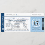 Navy Blue Bar Mitzvah World Traveller Boarding Pas Invitation<br><div class="desc">Fun travel themed Bat Mitzvah / Bar Mitzvah Invitation in the style of a Boarding Pass. Trendy colours of NAVY BLUE AND LIGHT BLUE with a SILVER GRAY world map and Star of David. Check out my shop for other locations. If you need a different location or a colour change...</div>