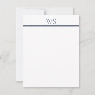 Navy Blue Bar Monogram Flat Note Card