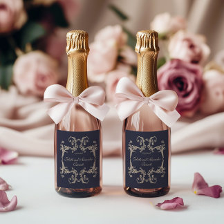 Navy Blue Baroque Wedding Champagne Bottle Label