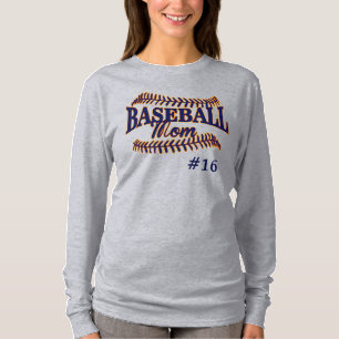 Navy Blue Baseball Mom with Player Number T-Shirt