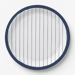Navy Blue Baseball Pinstripe Birthday Party Paper Plate