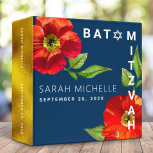 Navy Blue Bat Mitzvah Floral Watercolor Keepsake Binder