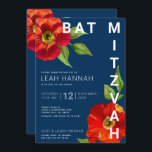 Navy Blue Bat Mitzvah Red Floral Watercolor Modern Invitation<br><div class="desc">Be proud, rejoice and showcase this milestone of your favourite Bat Mitzvah with this sophisticated, personalized invitation! A chic, stunning, red floral watercolor with modern san serif type overlays a navy blue background. Personalize the custom text with your Bat Mitzvah’s name, date, and venue information. Guaranteed to add stylish fun...</div>
