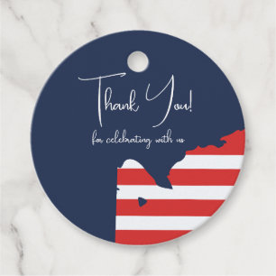 Navy Blue Bay Area Map & Stripes 4th of July Favour Tags