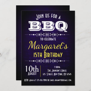Navy Blue BBQ Birthday Party Invite