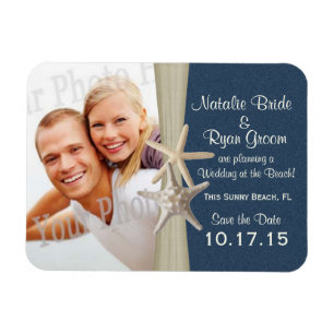 Navy Blue Beach Save the Date Photo Magnet