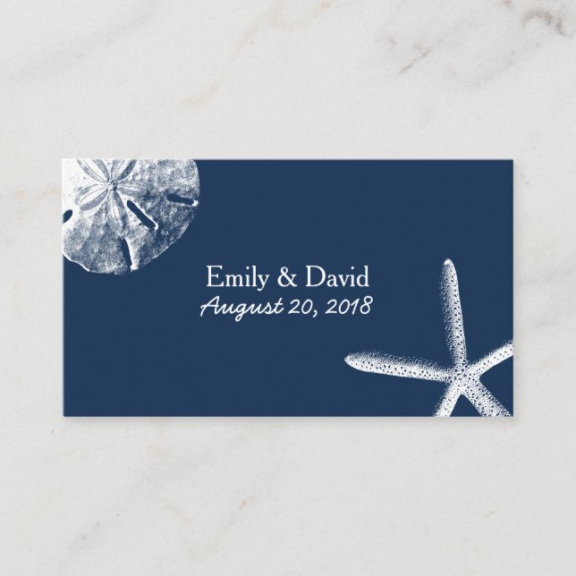 Navy Blue Beach Seashells Wedding Website Insert (Front)