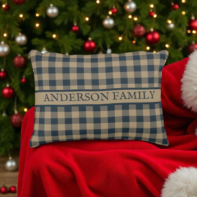 Navy Blue Beige Buffalo Plaid Rustic Pattern Decor Accent Pillow (Creator Uploaded)