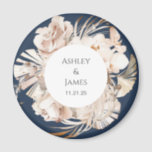 Navy blue-beige floral garden wedding magnet<br><div class="desc">Beige floral personalized garden wedding magnet</div>