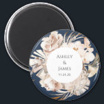 Navy blue-beige floral garden wedding magnet<br><div class="desc">Beige floral personalized garden wedding magnet</div>