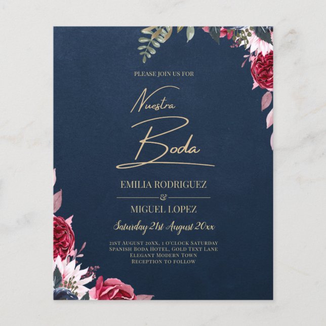 Navy Blue Berry Floral Burgundy Winter Fall Flyer (Front)