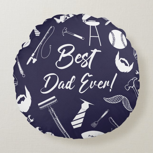 Navy Blue Best Day Ever  Round Pillow (Front)