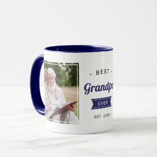 Navy Blue Best Grandpa Ever Grandfather Photo Mug