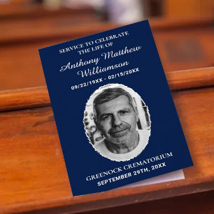 Navy Blue Bi-fold Custom Photo Funeral Program Flyer