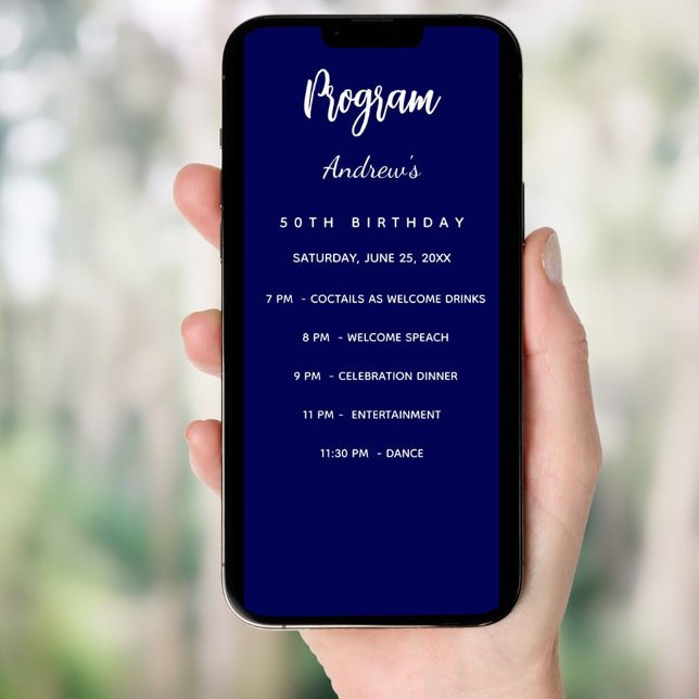 Navy blue birthday program dinner menu card (Creator Uploaded)