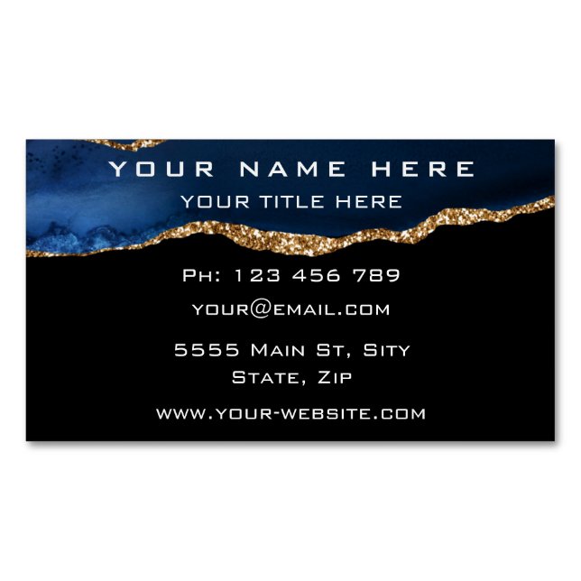 Navy Blue Black and Gold Modern Business Card (Front)