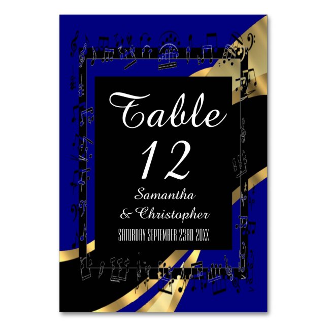 Navy blue, black and gold personalized number table number (Front)