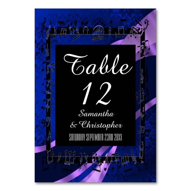 Navy blue, black and mauve personalized number table number (Front)