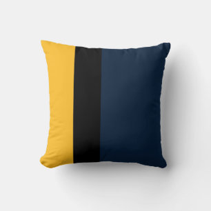 Navy blue black and mustard yellow color block throw pillow