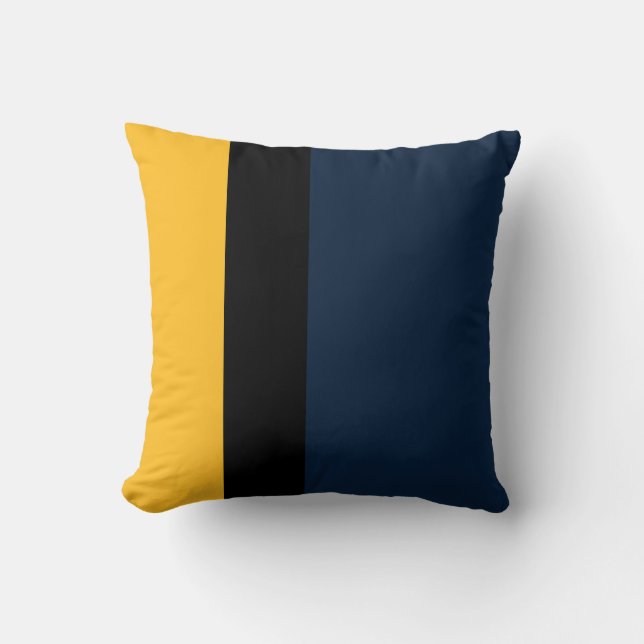 Navy blue black and mustard yellow colour block throw pillow (Front)