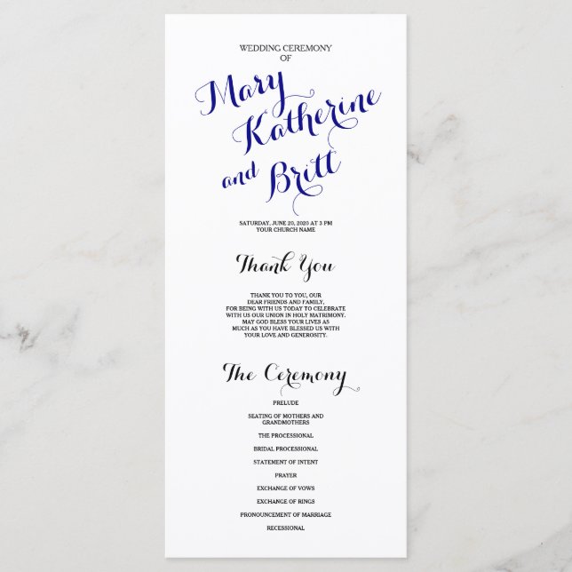 Navy Blue Black Classic Script | Wedding Program (Front)