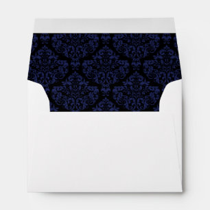 Navy Blue Black Damask Lined Wedding Envelopes