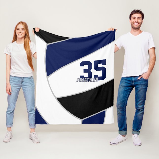 navy blue black ginormous volleyball fleece blanket (In Situ)