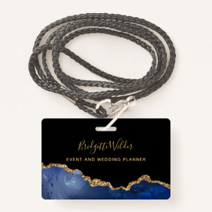 Navy Blue Black Gold Foil Agate Event Planner Badg Badge