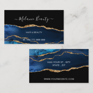 Navy Blue Black Gold Glitter Marble Business Card
