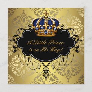 Navy Blue Black Gold Prince Baby Shower Invitation