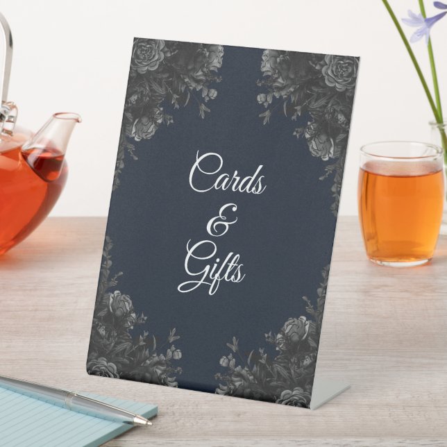 Navy Blue Black Gothic Wedding Cards Gift Sign (In SItu)