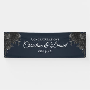 Navy Blue Black Grey Roses Gothic Wedding Banner