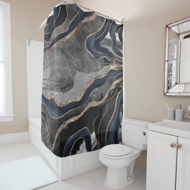 Navy Blue Black Marble Agate Gold Glitter Glam #1  (In Situ)