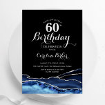 Navy Blue Black Silver Agate 60th Birthday Invitation<br><div class="desc">Navy blue,  black and silver agate 60th birthday party invitation. Elegant modern design featuring royal blue watercolor agate marble geode background,  faux glitter silver and typography script font. Trendy invite card perfect for a stylish women's bday celebration. Printed Zazzle invitations or instant download digital printable template.</div>