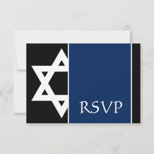 Navy Blue Black Star of David Bar Mitzvah RSVP Card
