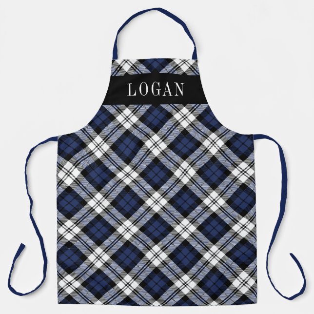 Navy Blue Black Watch Plaid Personalized Holiday Apron (Front)