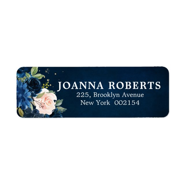 Navy Blue Blue Blush Pink Rose Botanical Address (Front)