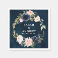Navy Blue Blue Blush Pink Rose Botanical