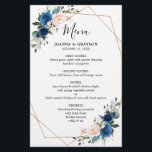 Navy Blue Blush Botanical Geometric Wedding Menu<br><div class="desc">Elegant and modern romantic geometric watercolor floral wedding menu card features a bouquet of navy blue / royal blue , blush pink, peach watercolor roses with matching foliage. Perfect for a fall / midsummer wedding. Please find more matching designs and variations from my "blissweddingpaperie" store. And feel free to contact...</div>