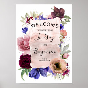 Navy Blue Blush Burgundy Wedding Welcome Sign
