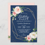 Navy Blue Blush Floral Adult Birthday Party Invitation<br><div class="desc">Elegant Geometric Navy Blue Blush Pink Floral Birthday Party Invitation. For further customization,  please click the "customize further" link and use our design tool to modify this template. If you need help or matching items,  please contact me.</div>