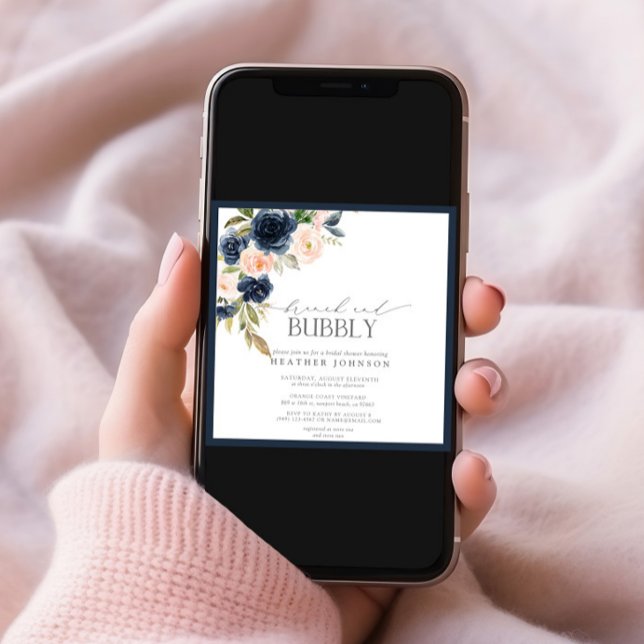 Navy Blue & Blush Floral Brunch & Bubbly Shower Invitation (Creator Uploaded)