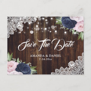 Navy Blue Blush Floral Enregistrer La Date Carte P