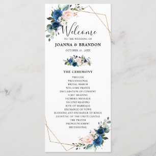 Navy Blue Blush Floral Geometric Wedding Program