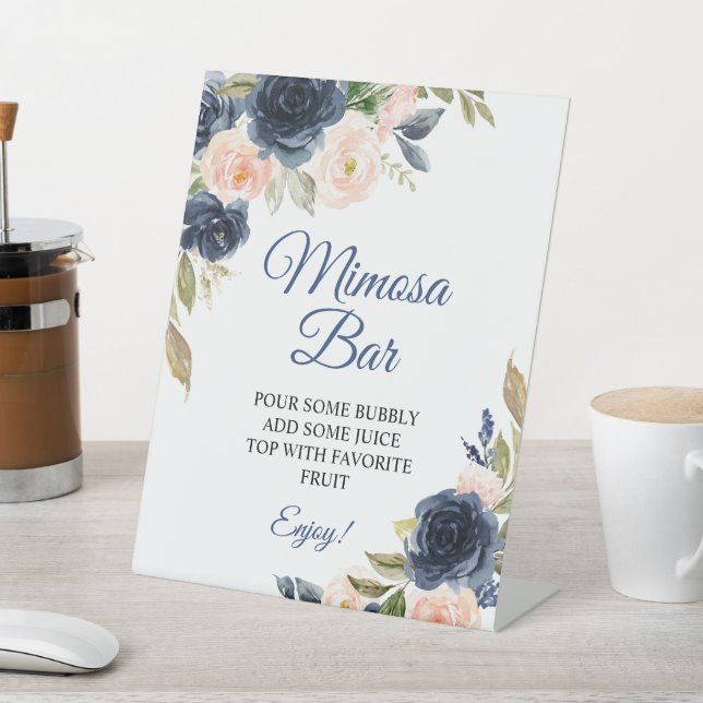 Navy Blue & Blush Floral Shower Mimosa Bar Sign (In SItu)