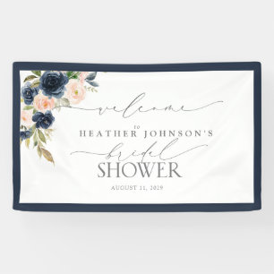 Navy Blue & Blush Floral Watercolor Floral Welcome Banner