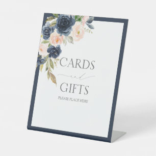 Navy Blue & Blush Floral Watercolor Shower Gift Pedestal Sign