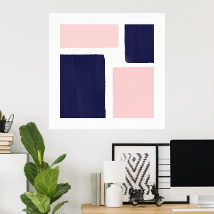 Navy Blue Blush Minimalist Colour Block Poster