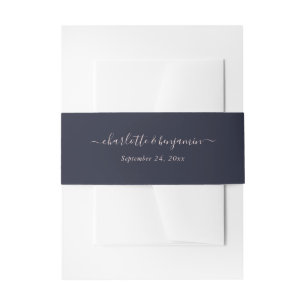Navy Blue Blush Modern Script Wedding Invitation Belly Band