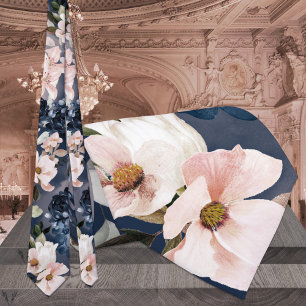 Navy Blue & Blush Peonies & Lilies Wedding  Tie